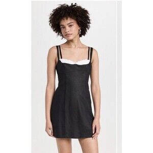 Reformation Lovella Linen Dress Black Mini Lined Adjustable Straps Size 8